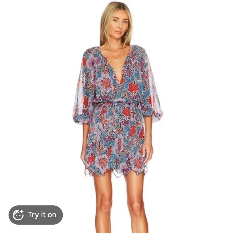 MISA Los Angeles Tara Mini Dress in Cerulean Flora XS